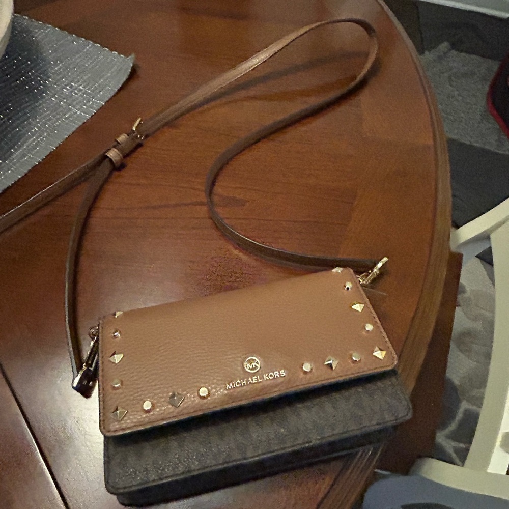 Michael Kors Tan and Black Studded Crossbody Bag